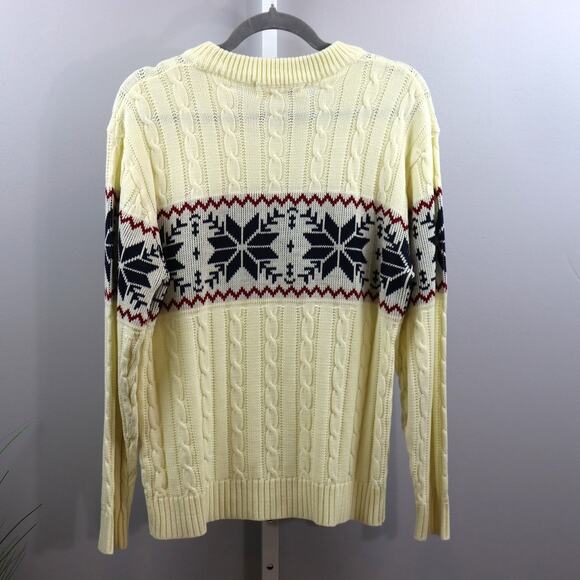 Vintage Kings Road Sears Snowflake Sweater Cream Cable Knit Sz M - Picture 2 of 3